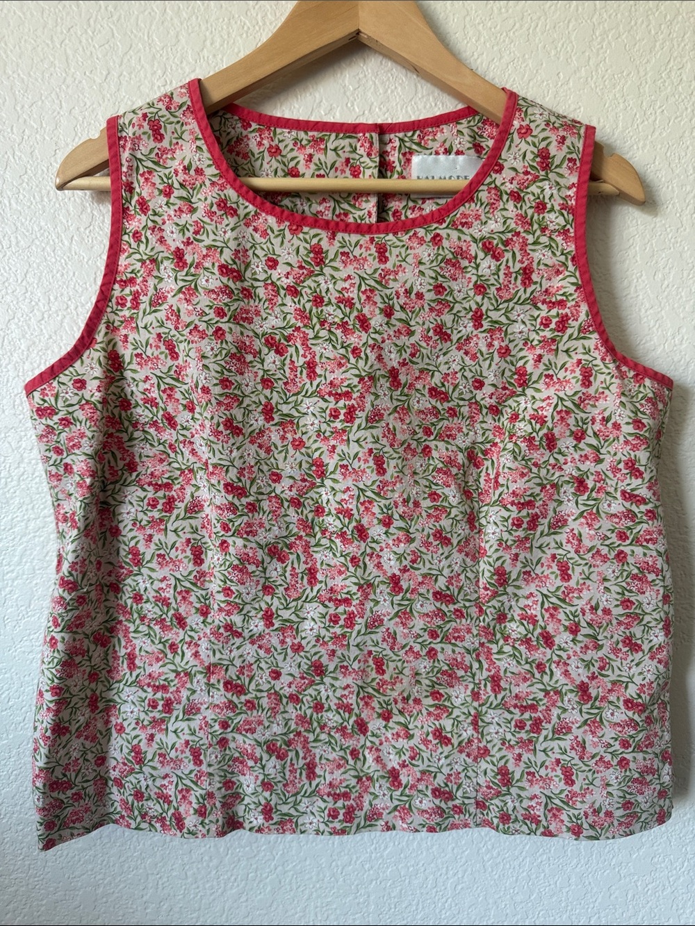 Vintage Floral Sleeveless Tank Top - Pink & Green button back Size M